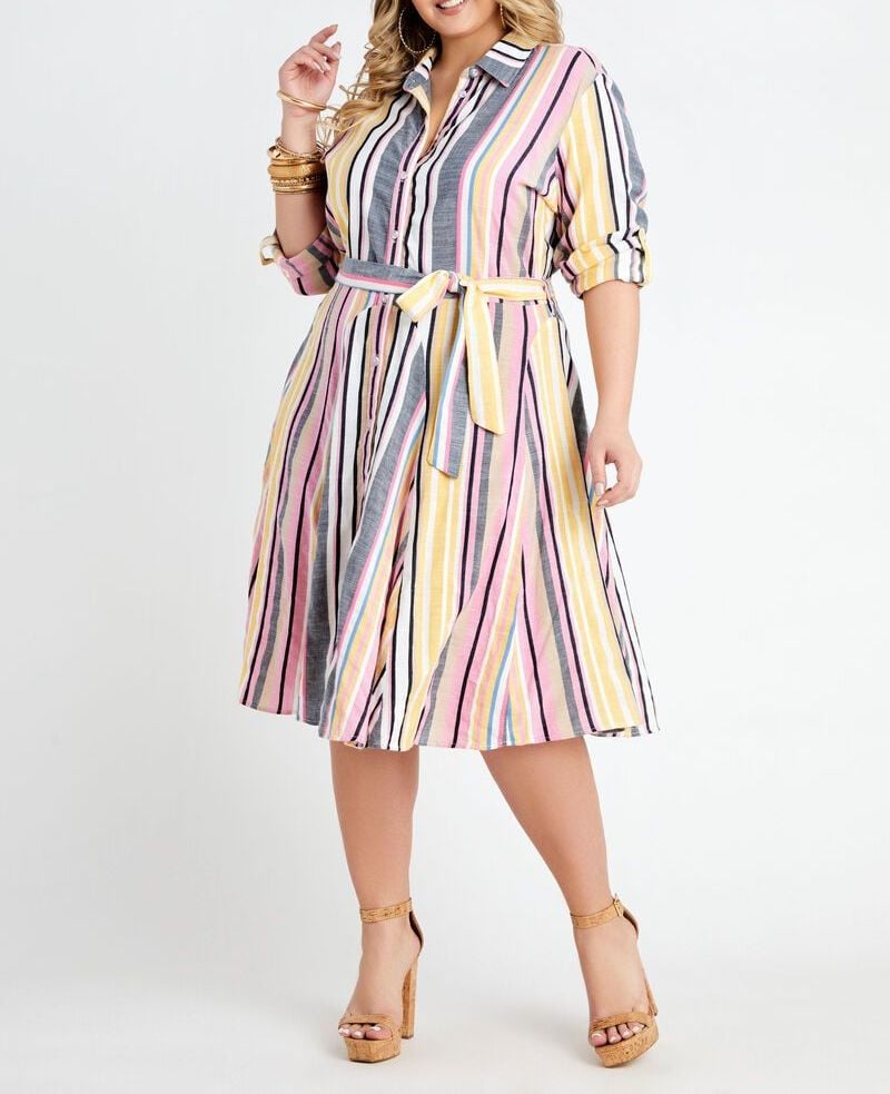 Cotton Woven Shirt Dress/Striped Print Throughout Size: XL