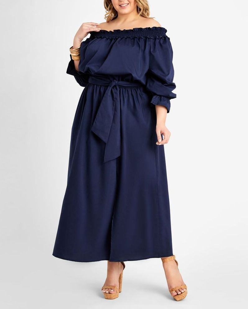 D090 Ruffle Off The Shoulder Maxi Dress Size: 1XL