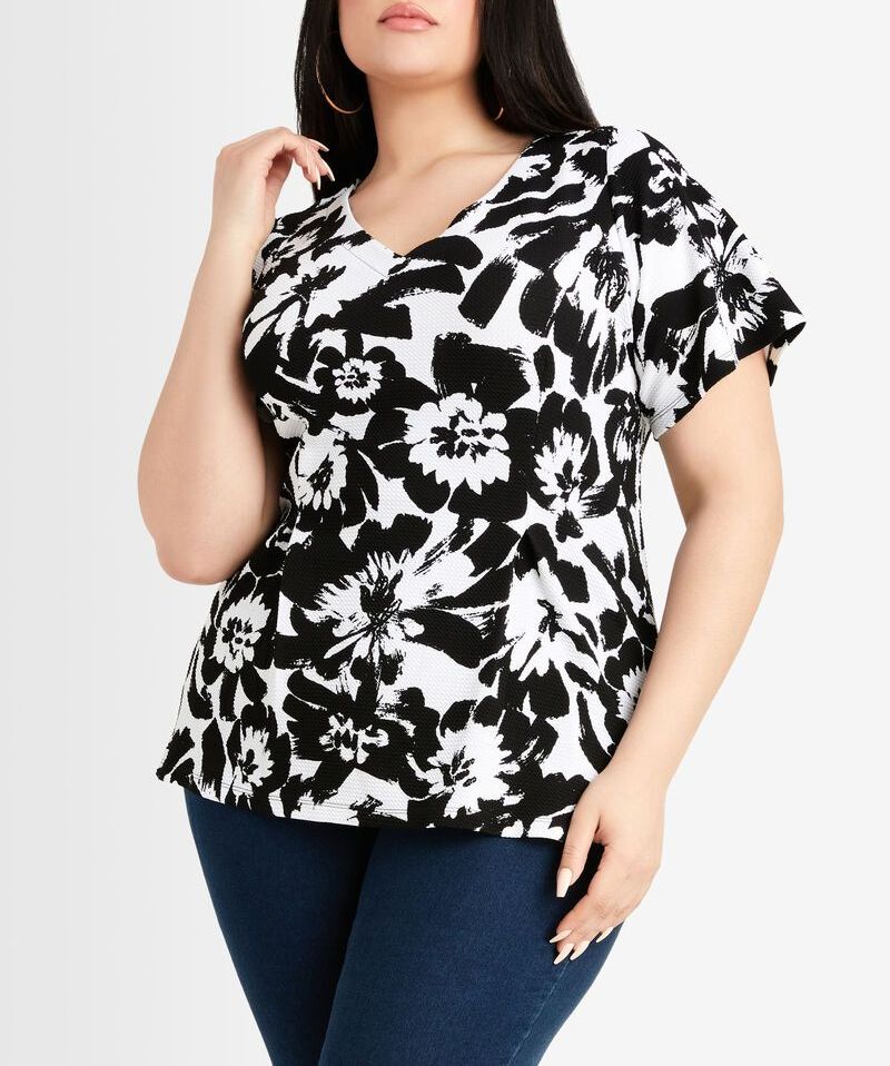 Floral Print Throughout V-neckline/Short Sleeves Top Size: 1XL