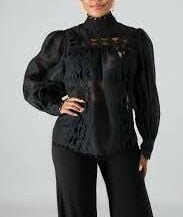 Black Long Sleeve Elegance Sheer Top Size: S