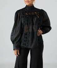 Black Long Sleeve Elegance Sheer Top Size: S