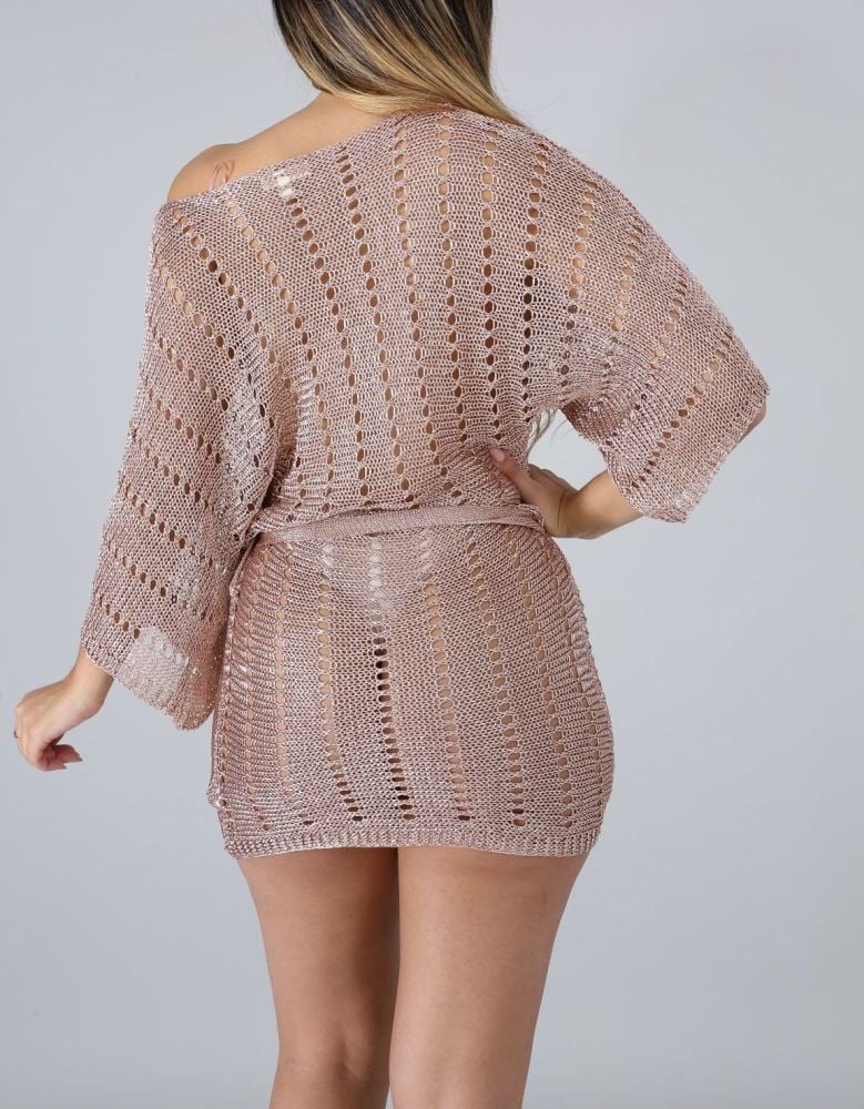 A570 Rose Gold Metallic Long Sleeve Dress Size: S