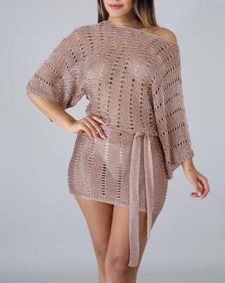 A570 Rose Gold Metallic Long Sleeve Dress Size: S