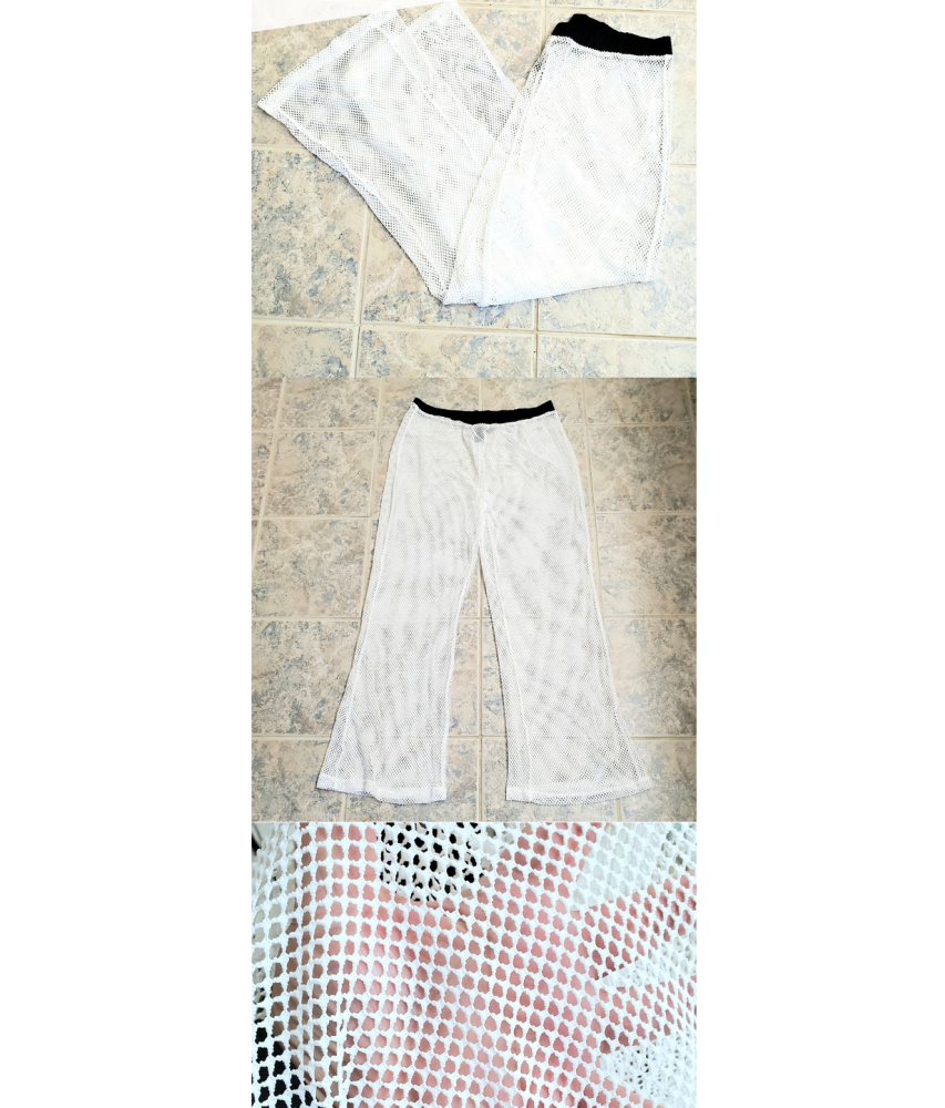 White/Black Trim Fishnet Mesh Pant Size: 3XL