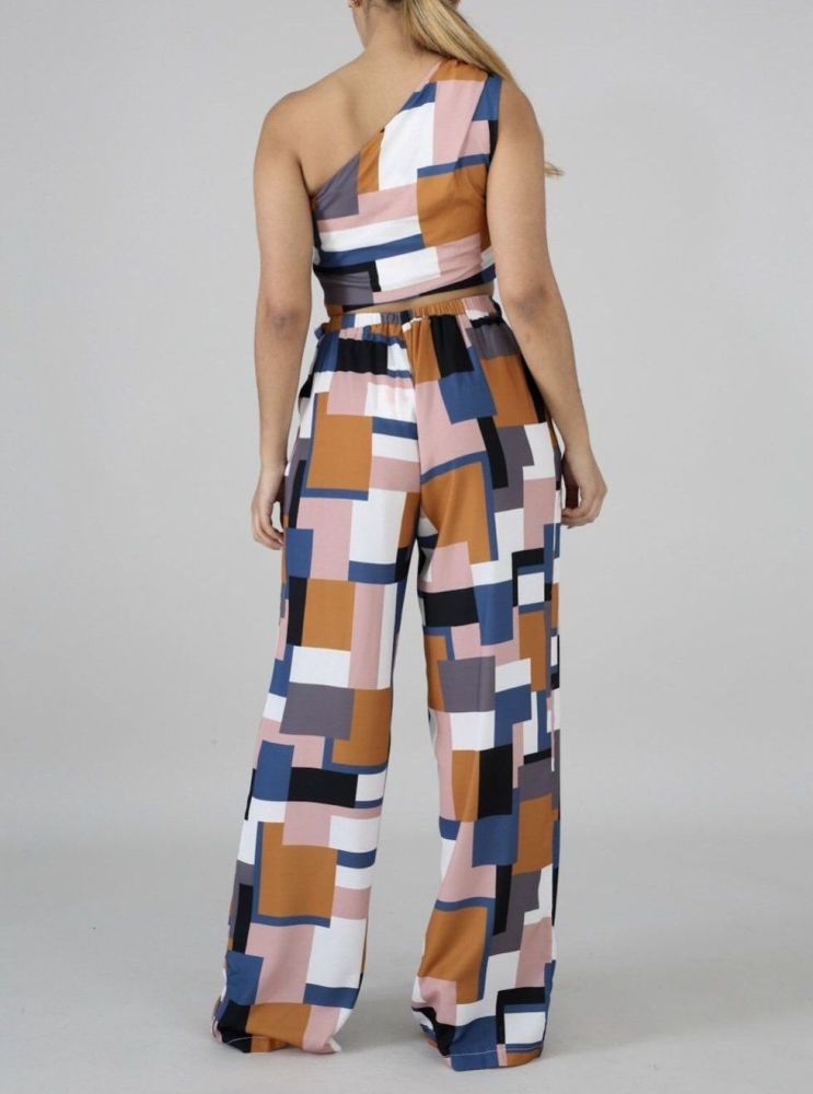  One Shoulder Color Block Pant Set Size: S