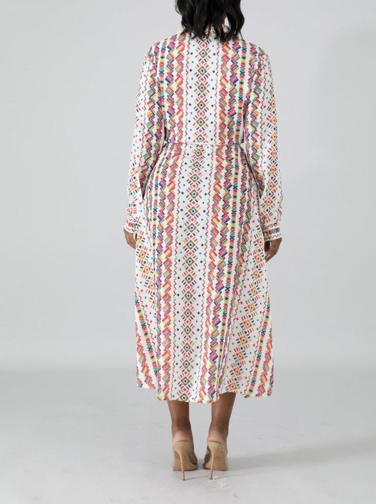 A159 Printed Long Sleeve  Flare Dress Size: S