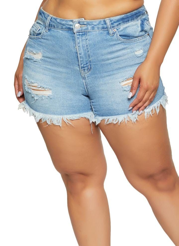 High Waisted Distressed Short Size: 3XL