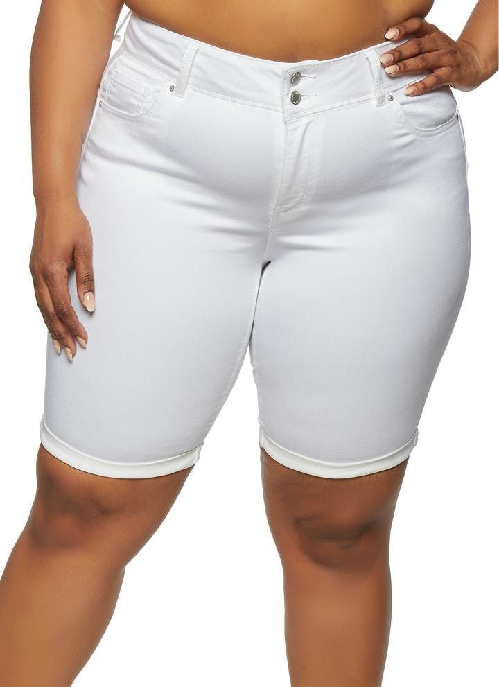 White Cuff Denim Bermuda Shorts Size: 2XL