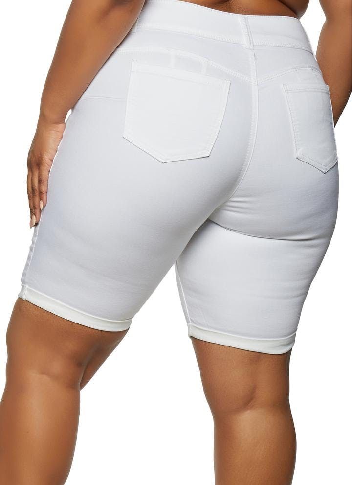 White Cuff Denim Bermuda Shorts Size: 2XL