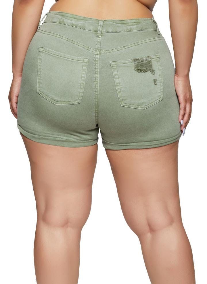 Green Distressed Cuff Denim Shorts Size: 2XL