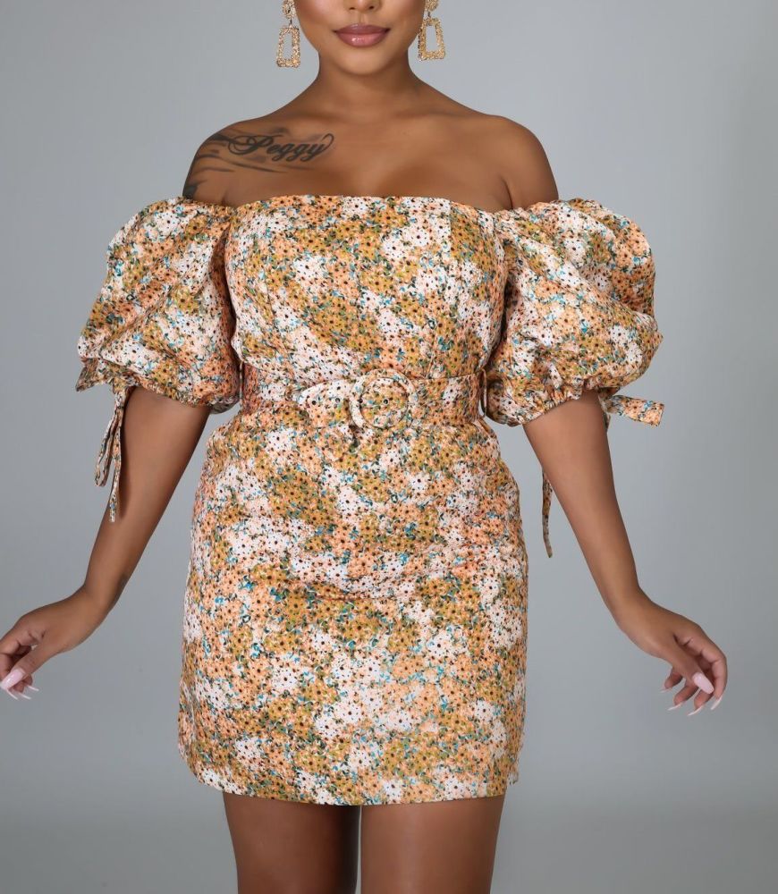 A577 Off The Shoulder Printed Dress Size: S