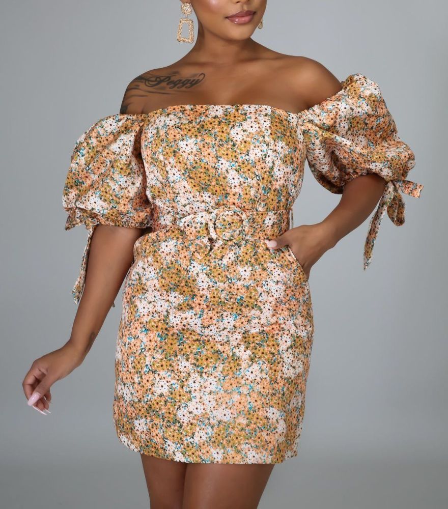 A577 Off The Shoulder Printed Dress Size: S