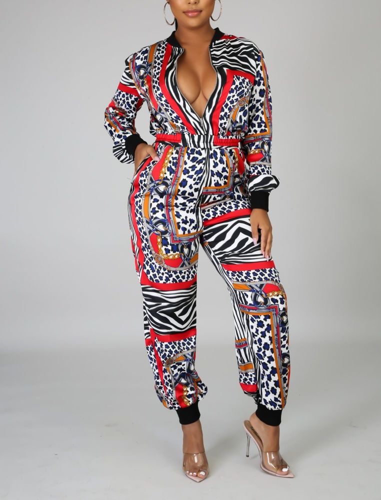 Multi Print Wild N Out Printed Jumpsuit Size: S