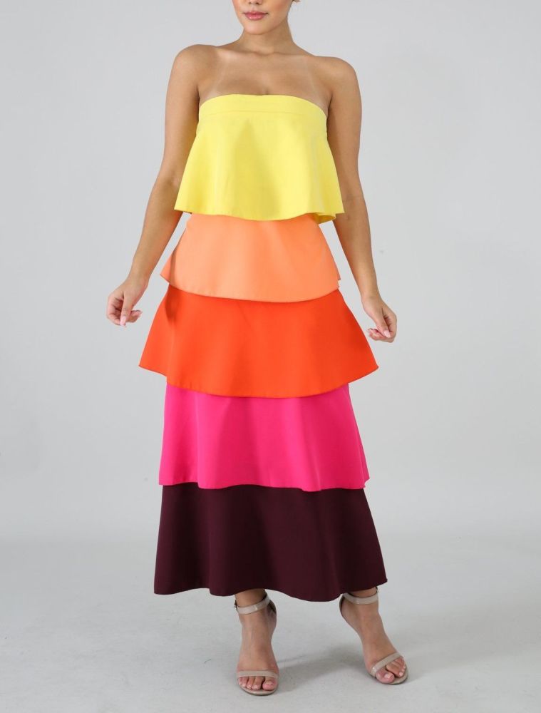 B561 Multi Color Summer Cone Long Dress Size: M