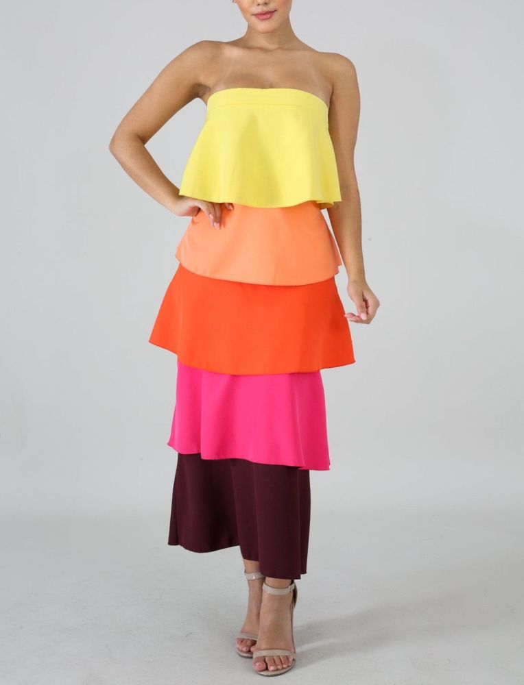 B561 Multi Color Summer Cone Long Dress Size: M