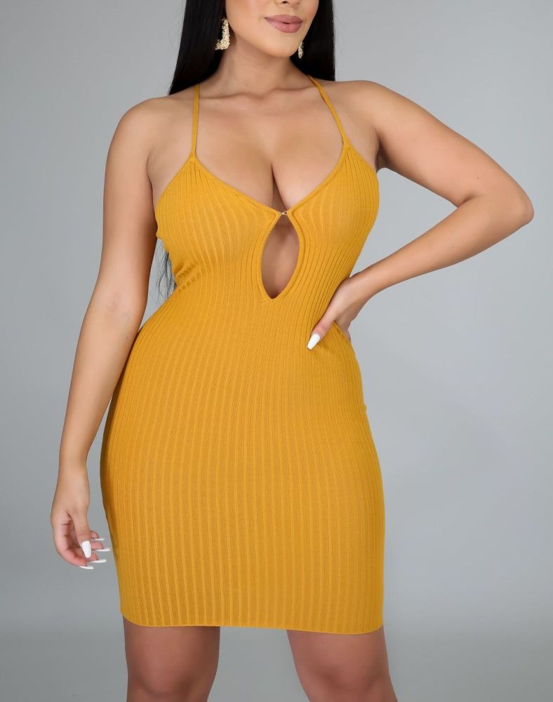 B026 Mustard Rib Knit Dress Size: M/L