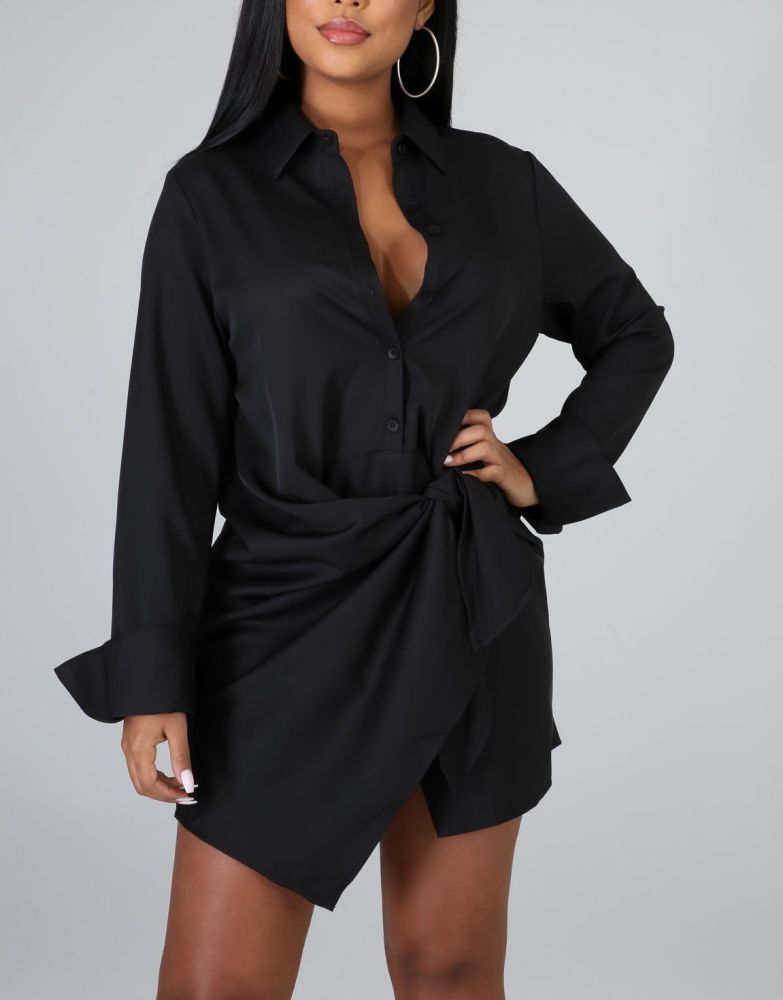 A559 Black Let's Get Knotted Dress Shirt Dress Size: S