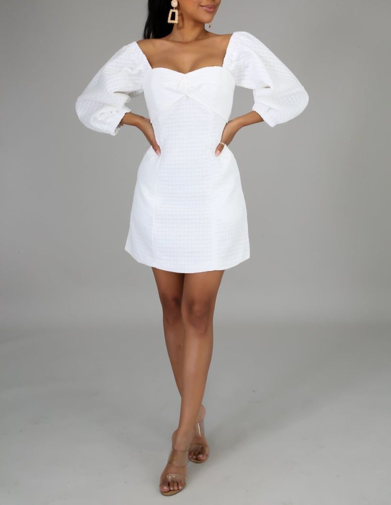 A098 White Off The Shoulder Puff Sleeves Size: S