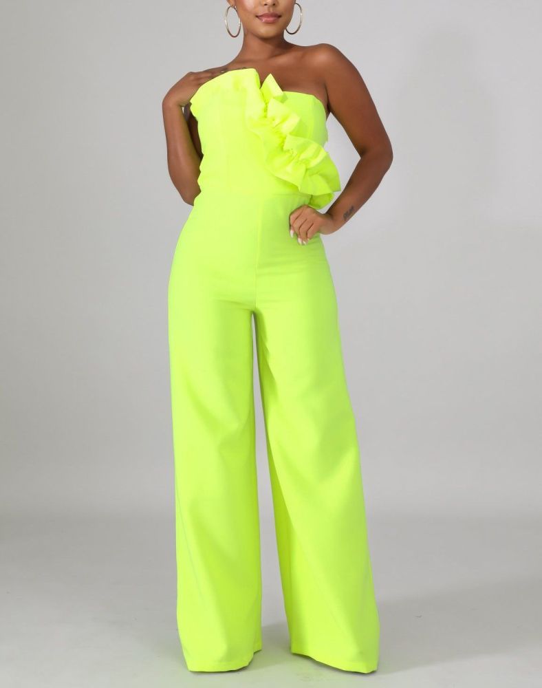 Yellow Neon Tube Top Jumpsuit Size: M
