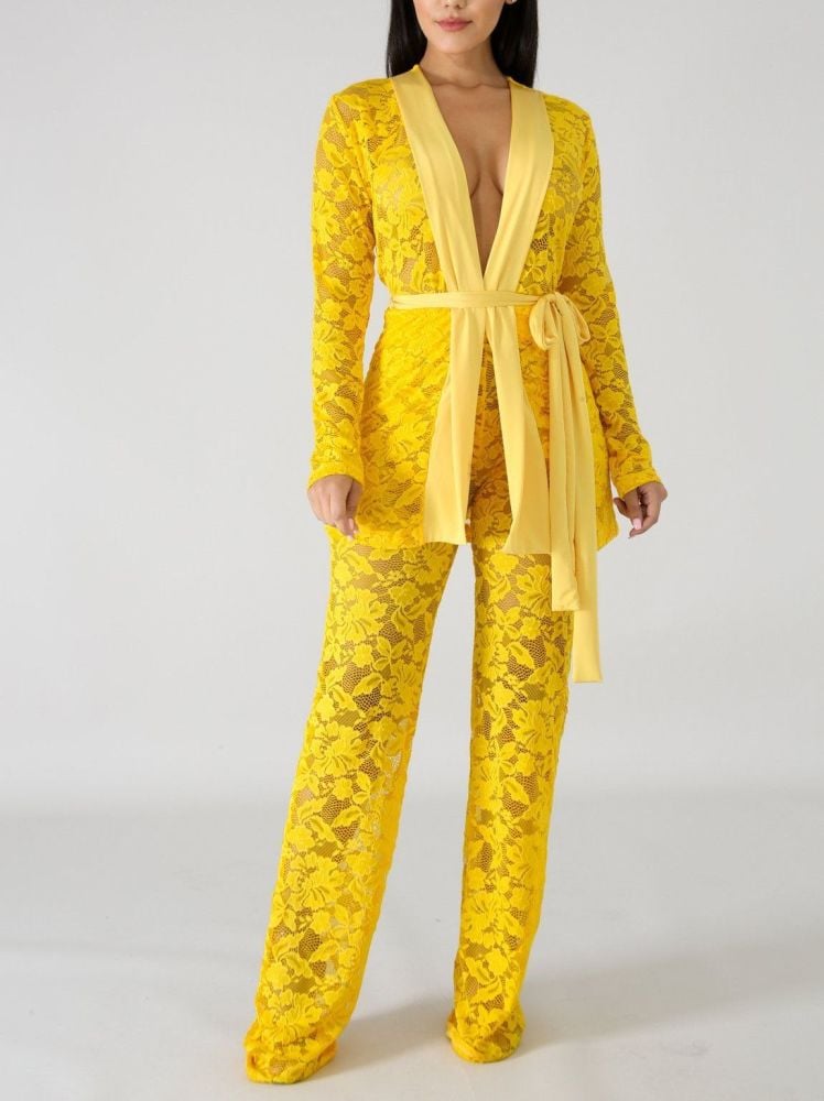 Yellow Printed Pant Set Size: L