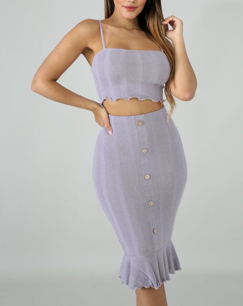 Lavender Scallop Knit Skirt Set Size: M