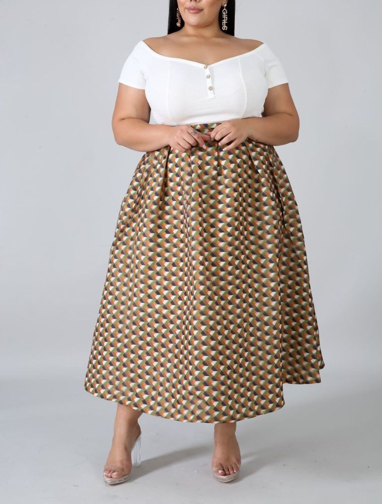 Multi Print Pleat Skirt Size: 3XL