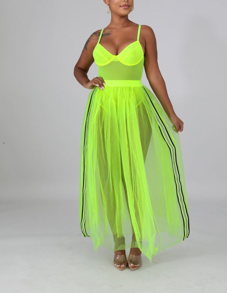 Lime Neon Glow Tulle Maxi Skirt Size: L