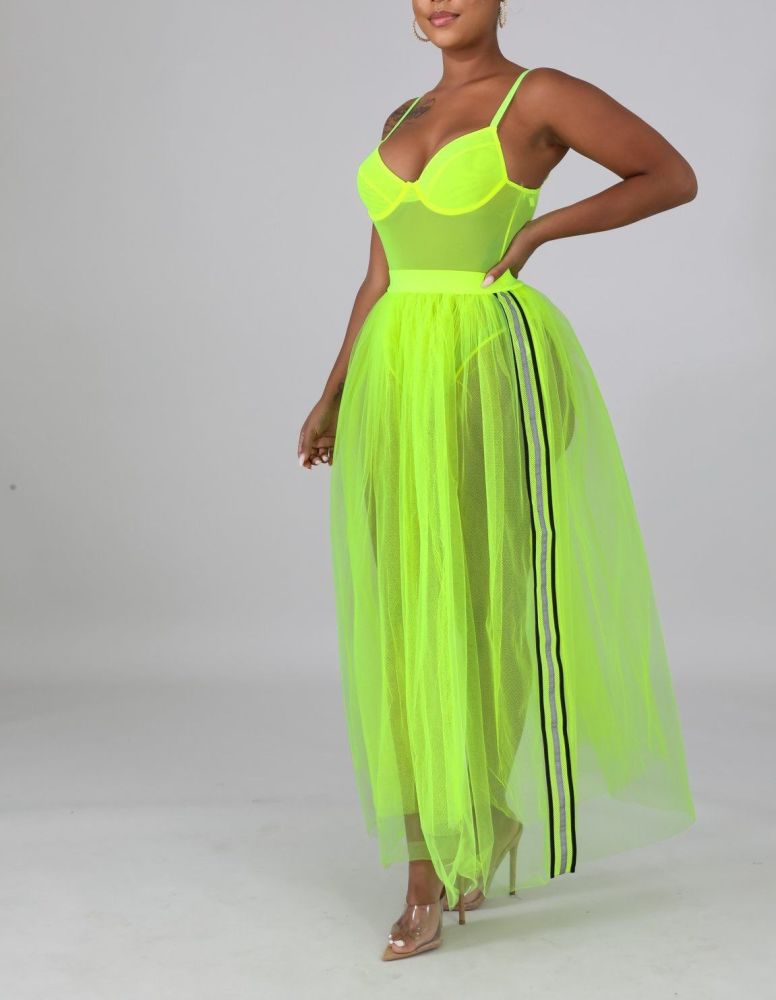 Lime Neon Glow Tulle Maxi Skirt Size: L