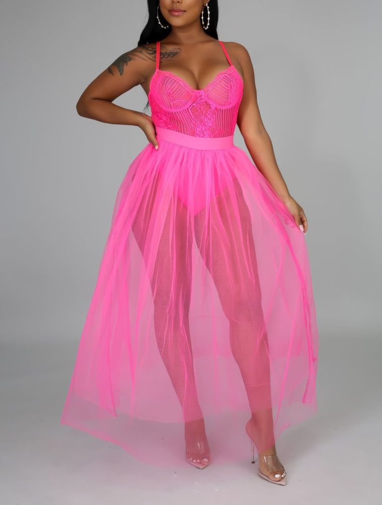 Pink Neon Tulle Maxi Skirt Size: S