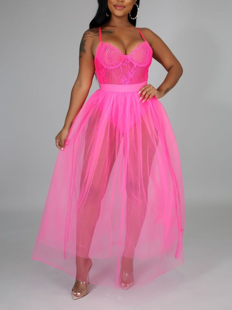 Pink Neon Tulle Maxi Skirt Size: S