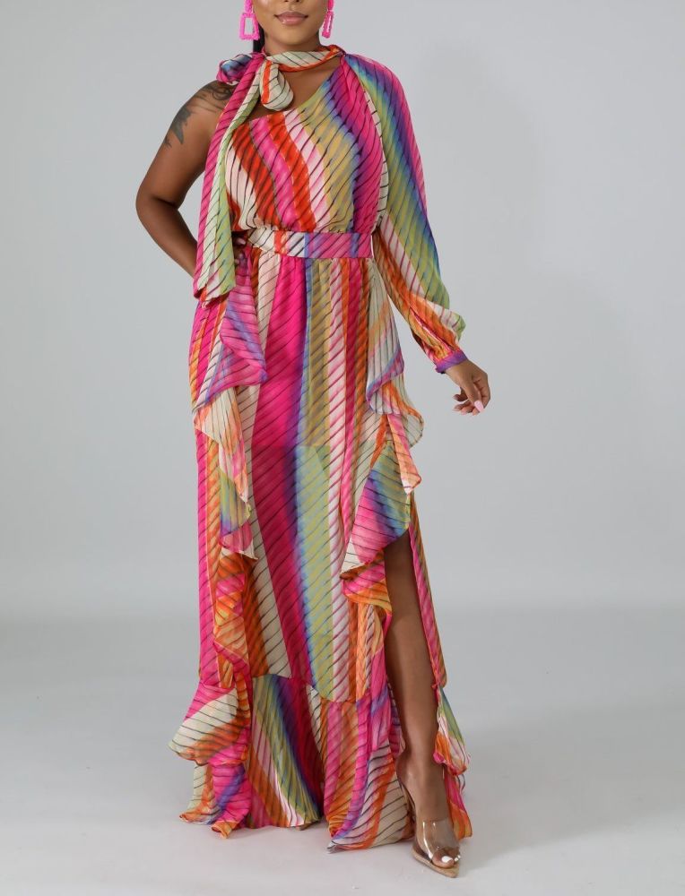A907 Pink Stripe Dye Swirl Dress Size: S