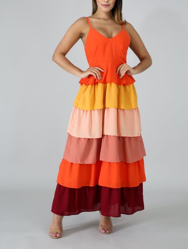 A989 Orange Multi Color Dominican Maxi Dress Size: S