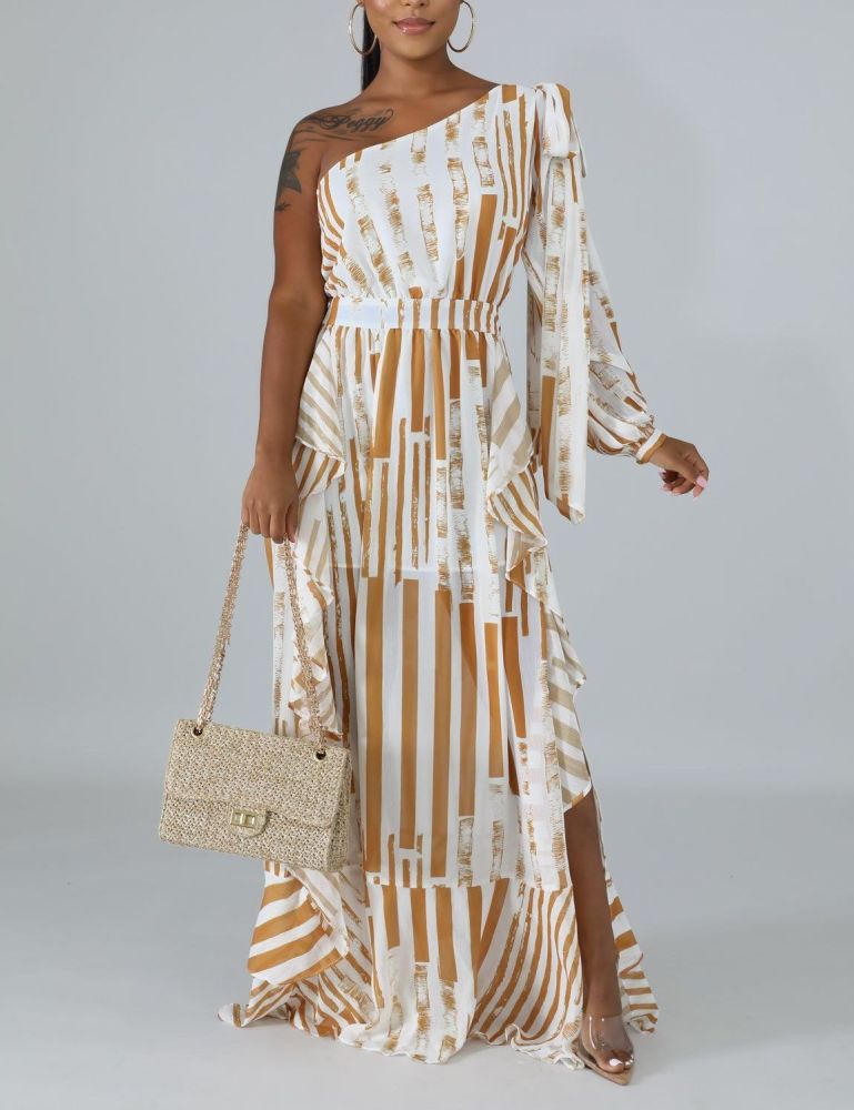 A908 Mustard Sun Rays Swirl Dress Size: S