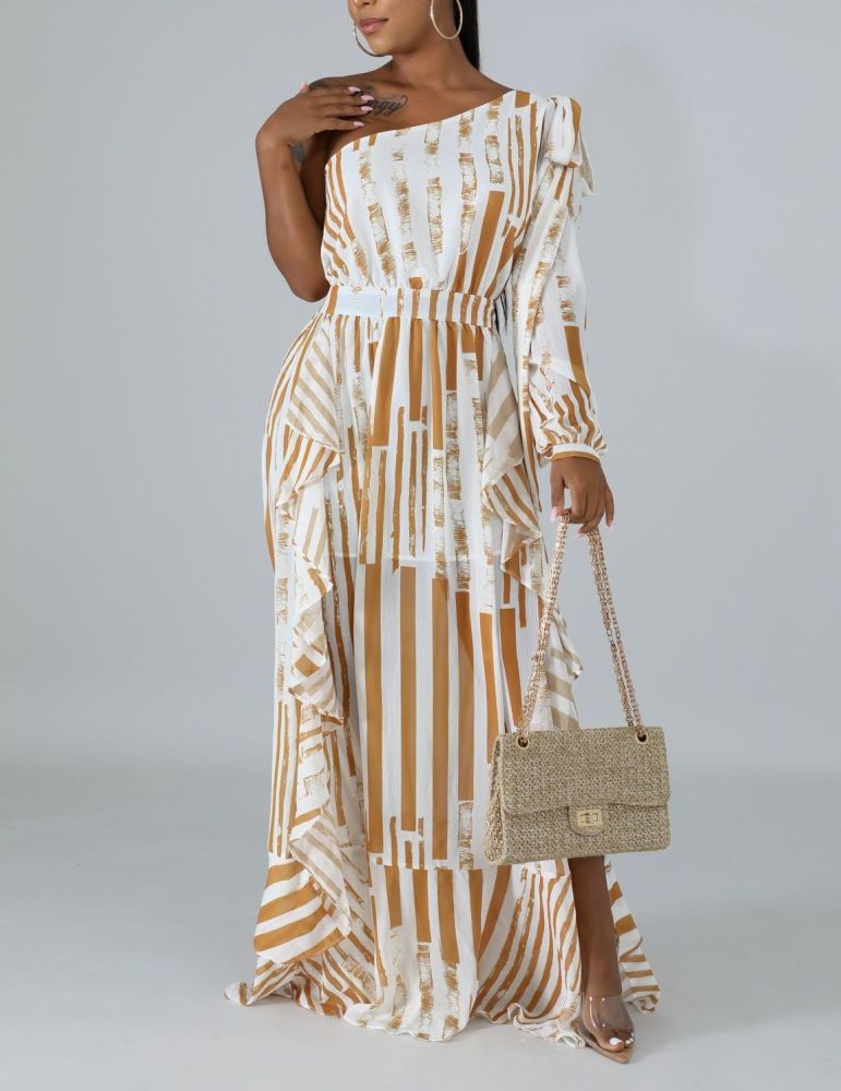 A908 Mustard Sun Rays Swirl Dress Size: S