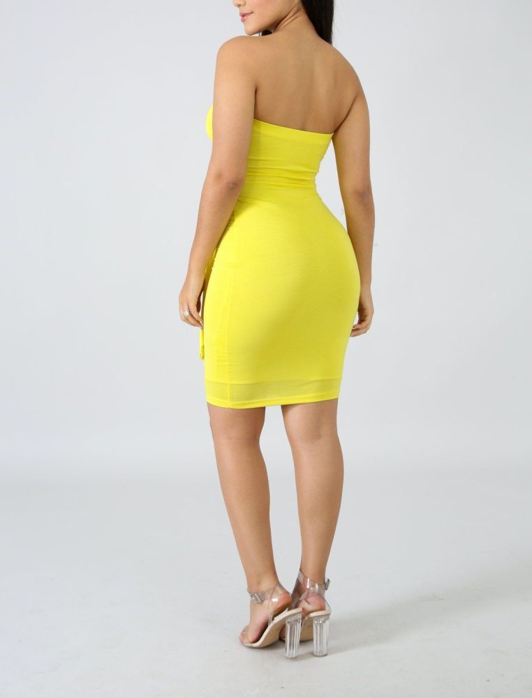 A295 Yellow Tube Bow Body-Con Dress Size: S