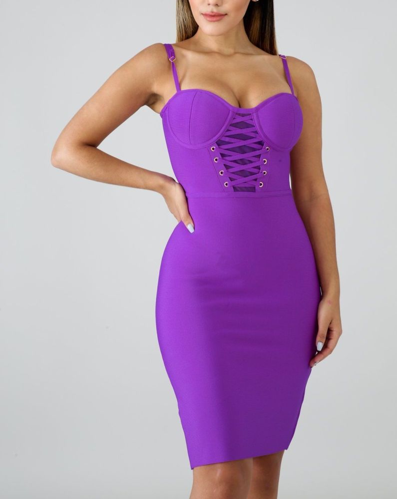 A148 Bandage Purple Strap Body-Con Dress Size: S
