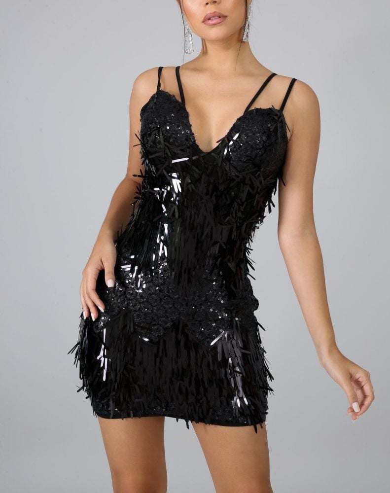 A659 Black Sequin Stacks Dress Size: S
