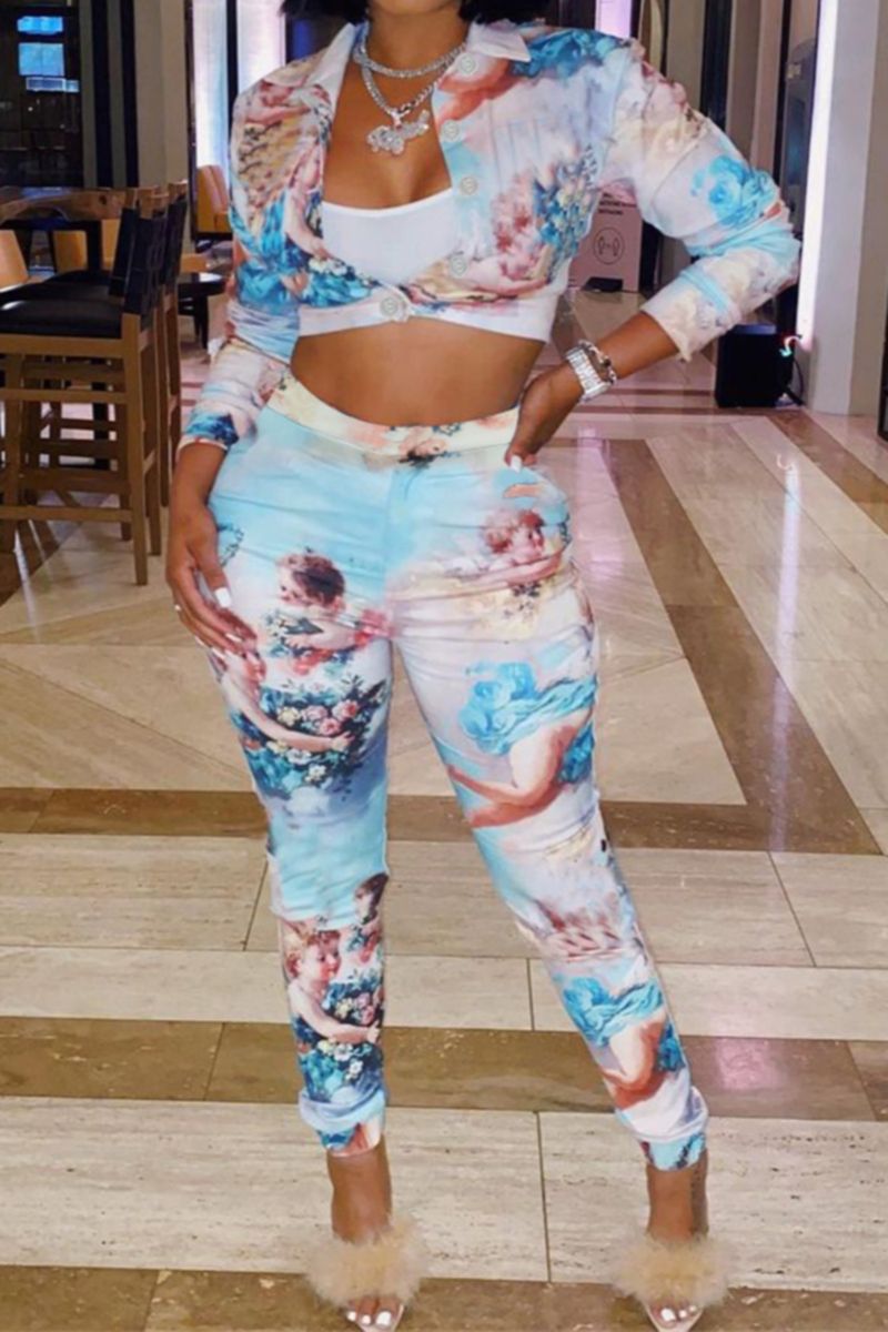 Long Sleeve Printed Casual Two-Piece Set Size: 1XL