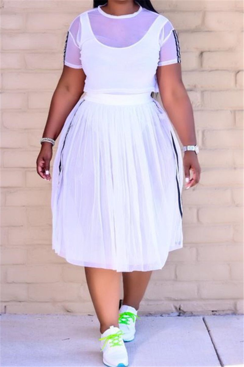 White Bodysuit See Through Two-Piece Set Size: 2XL