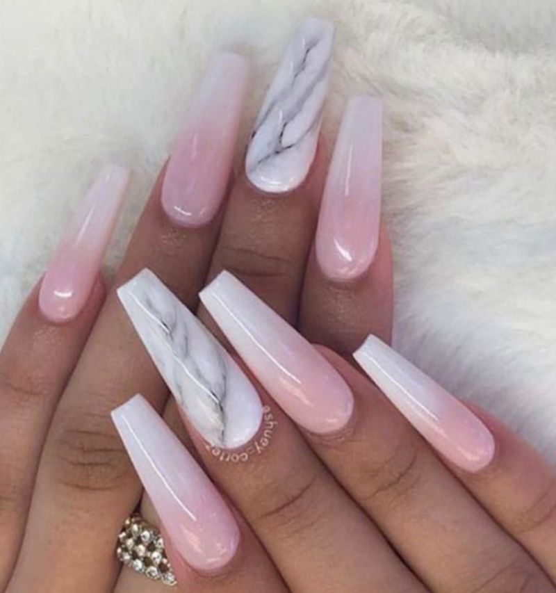 Marble Pattern/Pink Fashion Nails Set 24 Pieces