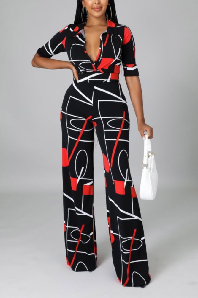 Printed Casual Jumpsuit Size: 2XL
