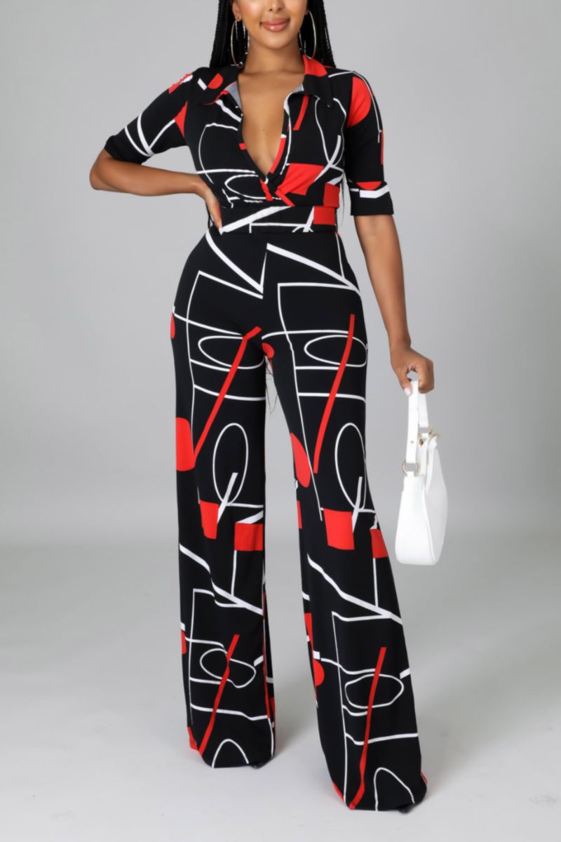 Printed Casual Jumpsuit Size: 2XL