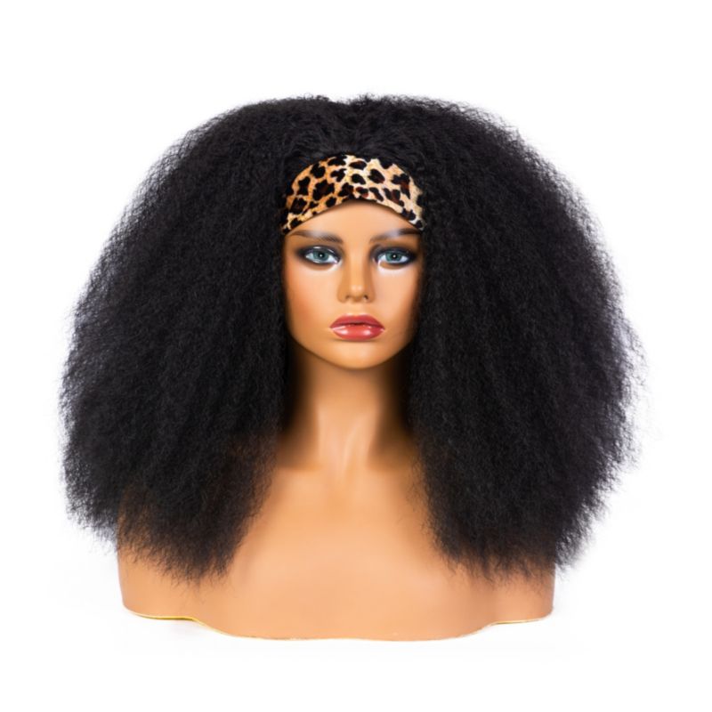 Black Synthetic Afro Style Leopard Headband Wig(Length:45 cm)