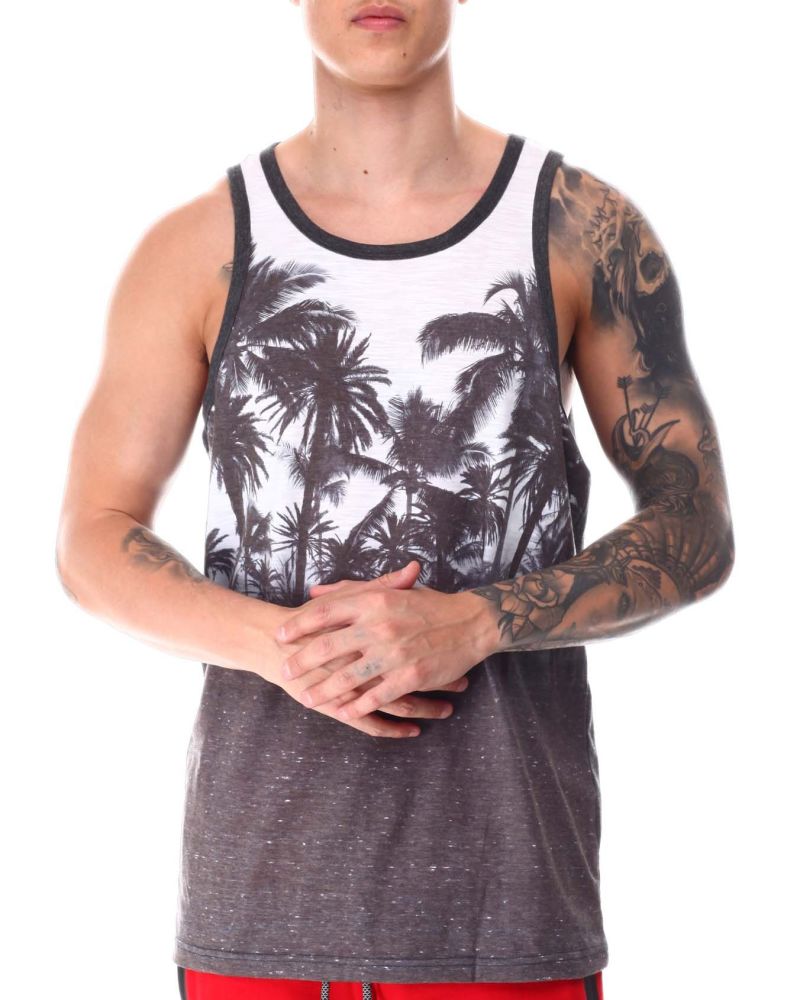 Charcoal Palm Tree Ombre Tank Top Size: S