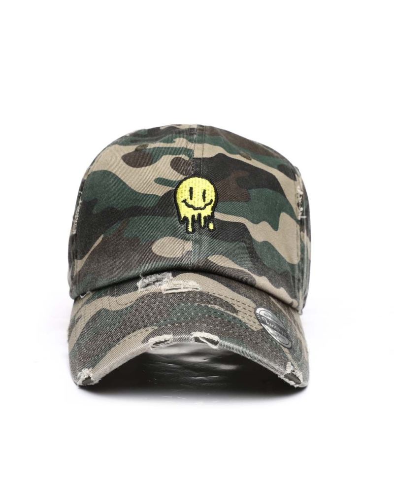 Camo Melting Smiley Face Vintage Dad Hat Size: OS
