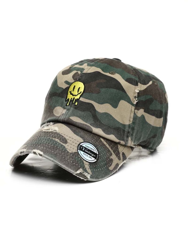 Camo Melting Smiley Face Vintage Dad Hat Size: OS