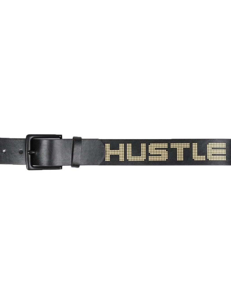 Black Graphic Hustle Print Belt Size: M