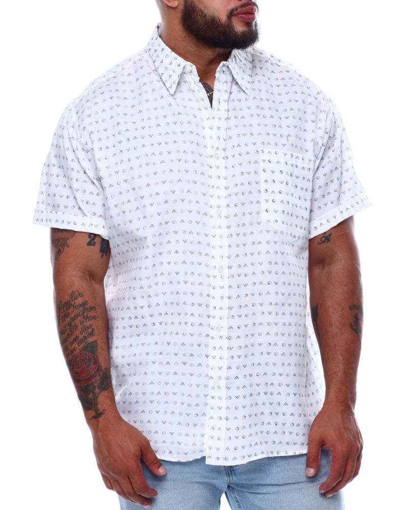 Pattern Short Sleeve Button Down Shirt Size: 2XL