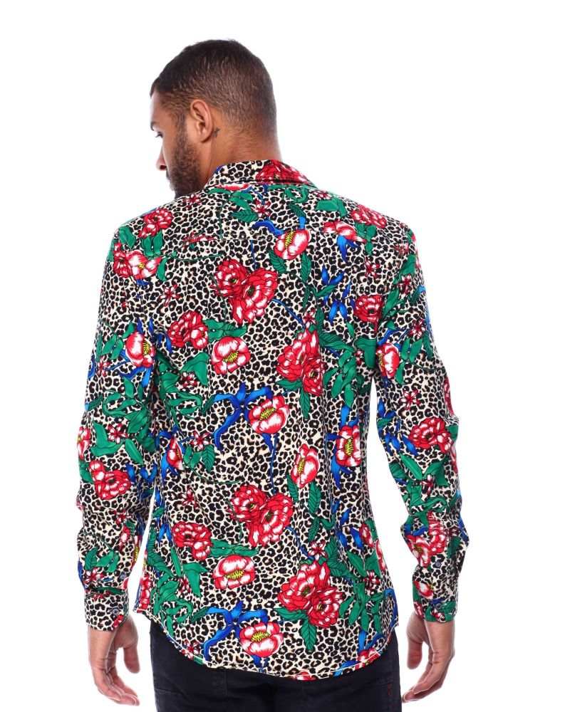 Leopard/Floral Long Sleeve Woven Shirt Size: M