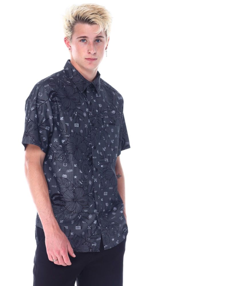 Printed Short Sleeve Woven Shirt Size: S